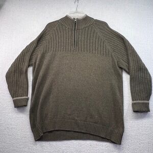 Columbia Men's XL 1/4 Zip‎ Sweater Olive Green Ribbed Knit Mock Neck 100% Cotton